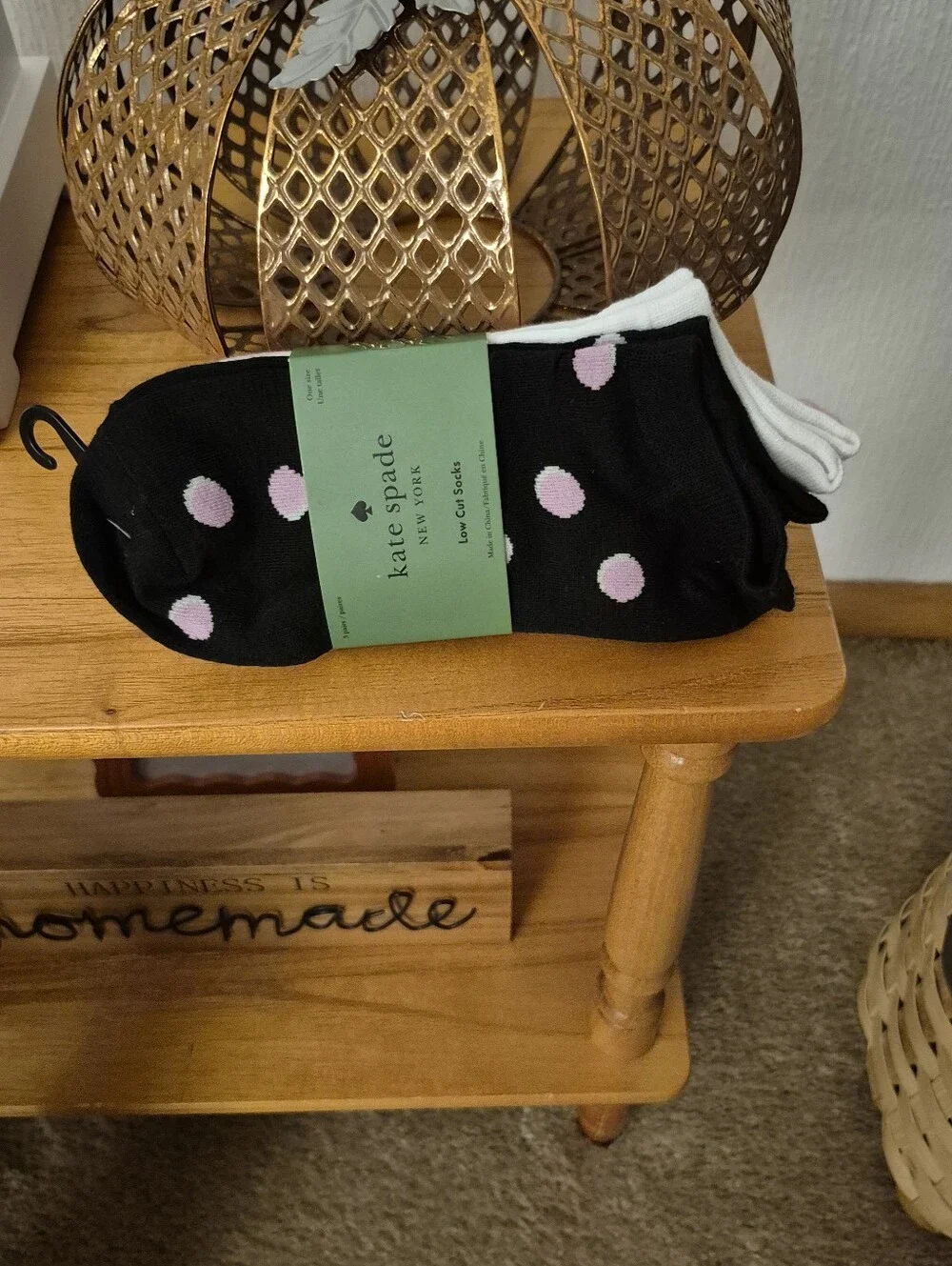 kate spade 3 Pack Low-Cut Socks. Black W/ Pink Polka Dots, Solid White & Pink.